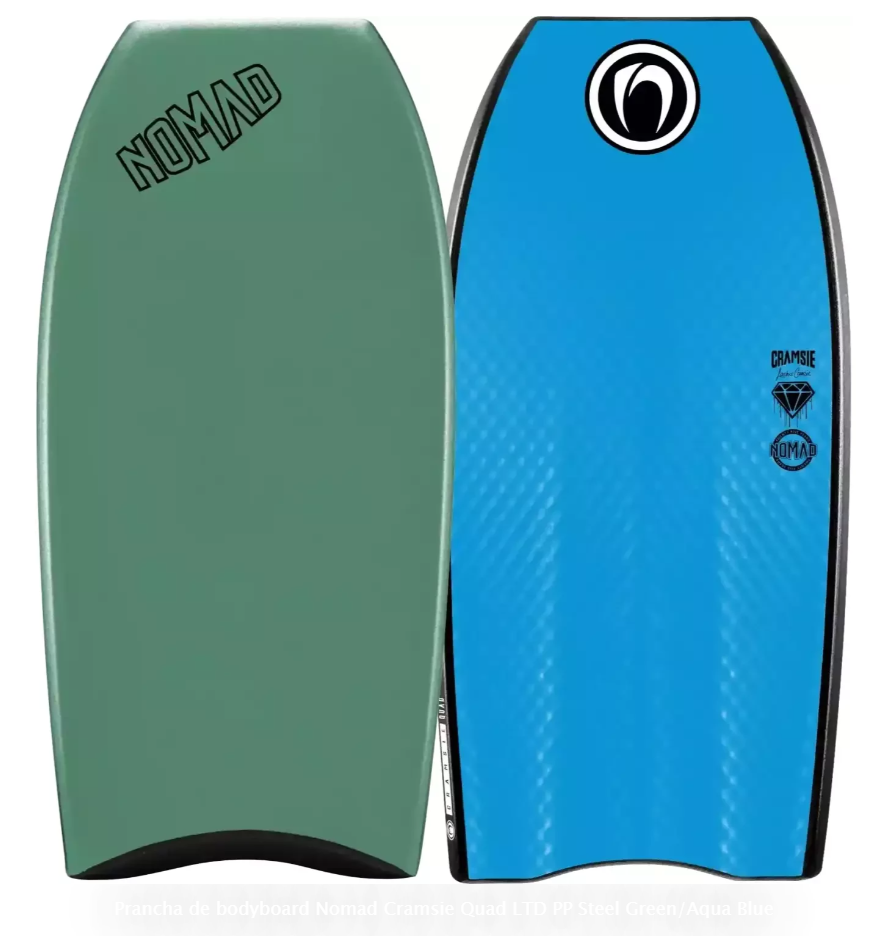 Prancha de bodyboard Nomad Cramsie Quad LTD PP Steel Green/Aqua Blue